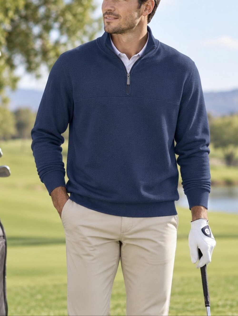 Perry Ellis Men’s XL Quarter Zip Mock Neck Sweater Cotton Blend